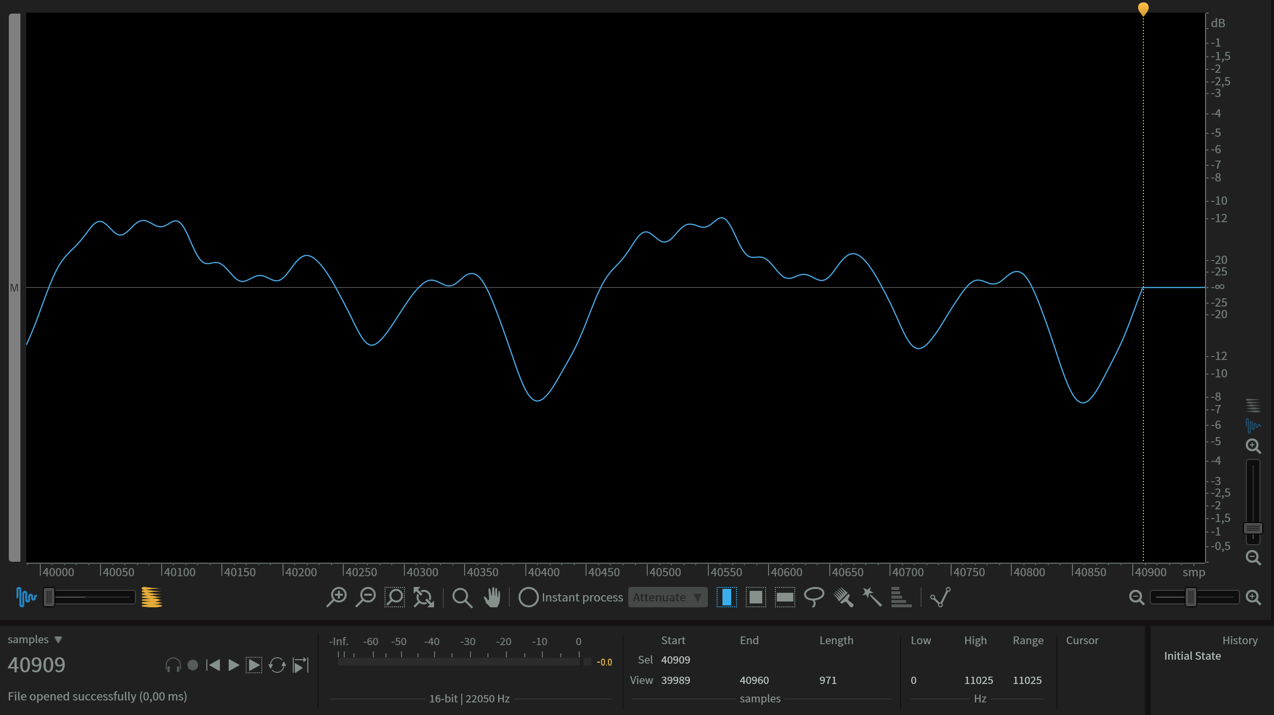 Waveform visualization of raw data from audio file