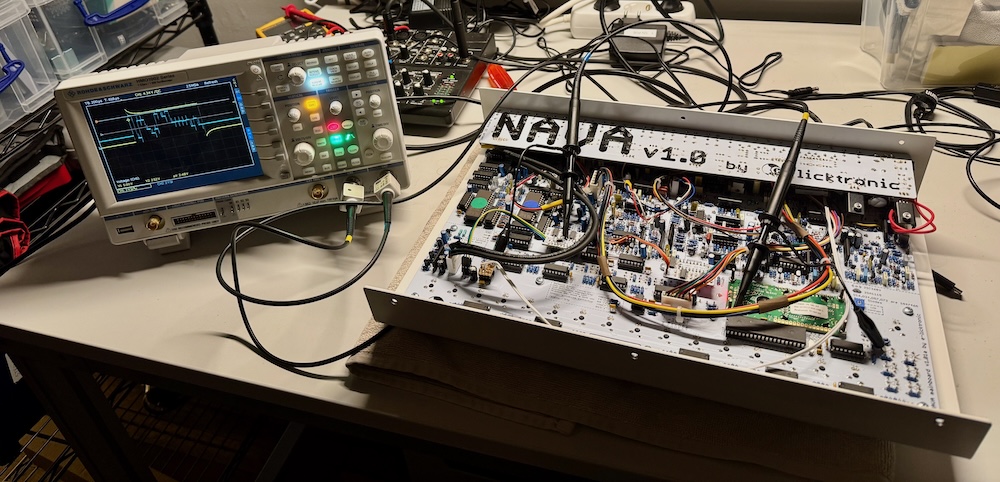Nava hooked up to oscilloscope