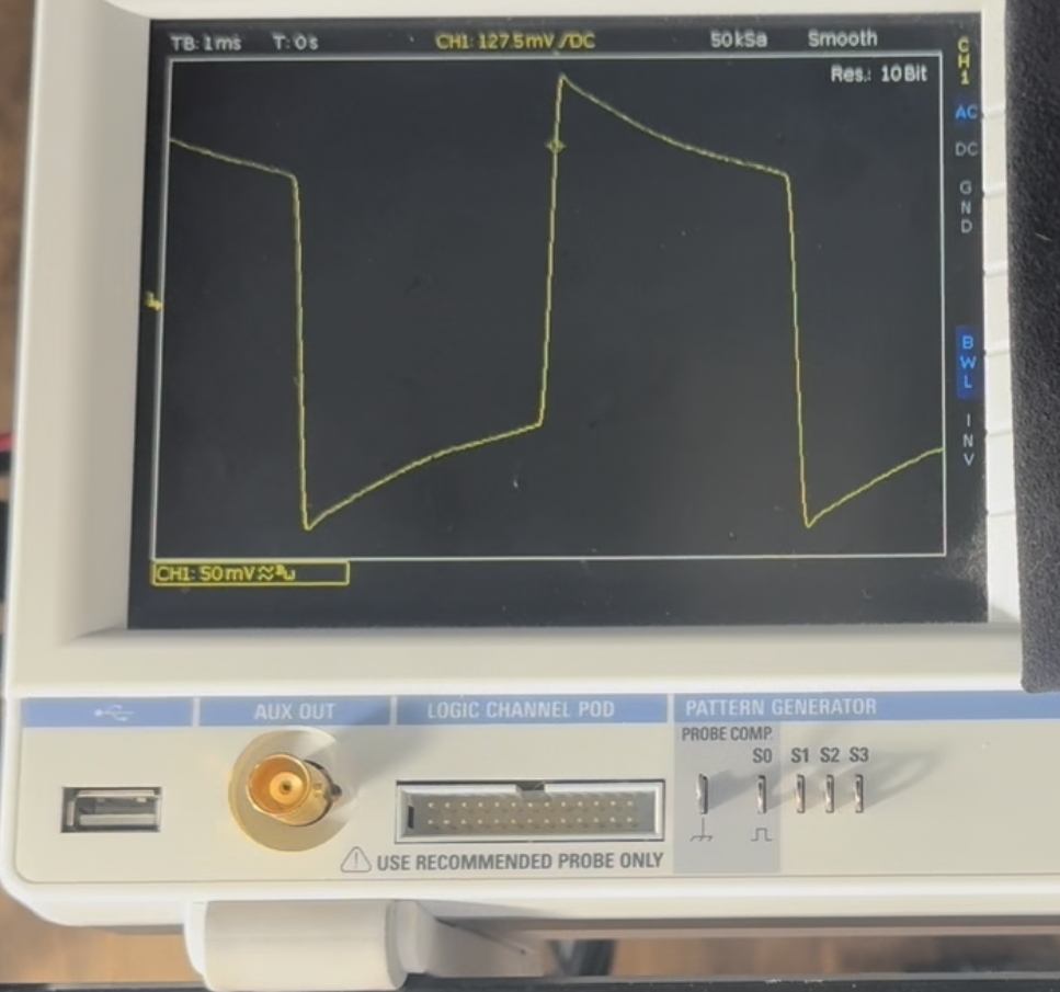 Oscilloscope image of a VZ-1 square wave created by wavefolding
