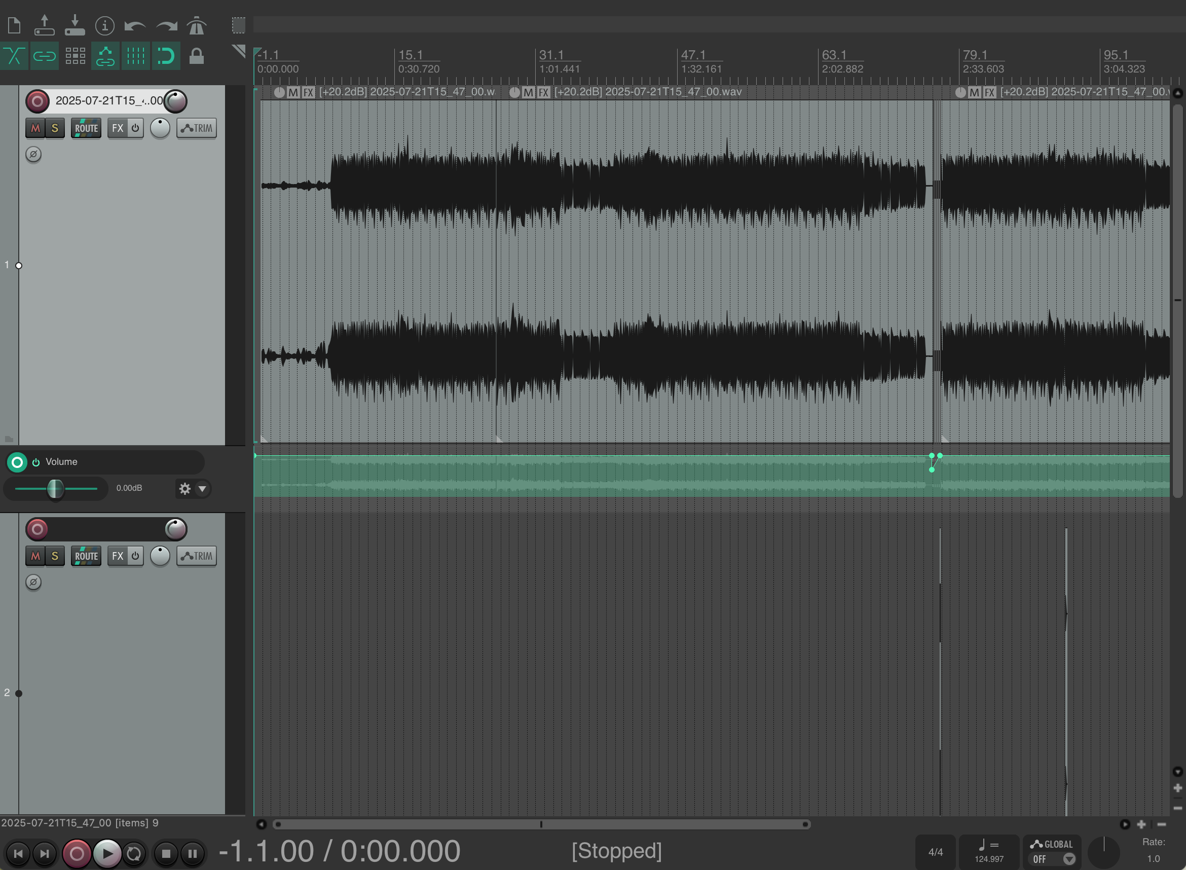 The Reaper editing session for the song 505 Fan