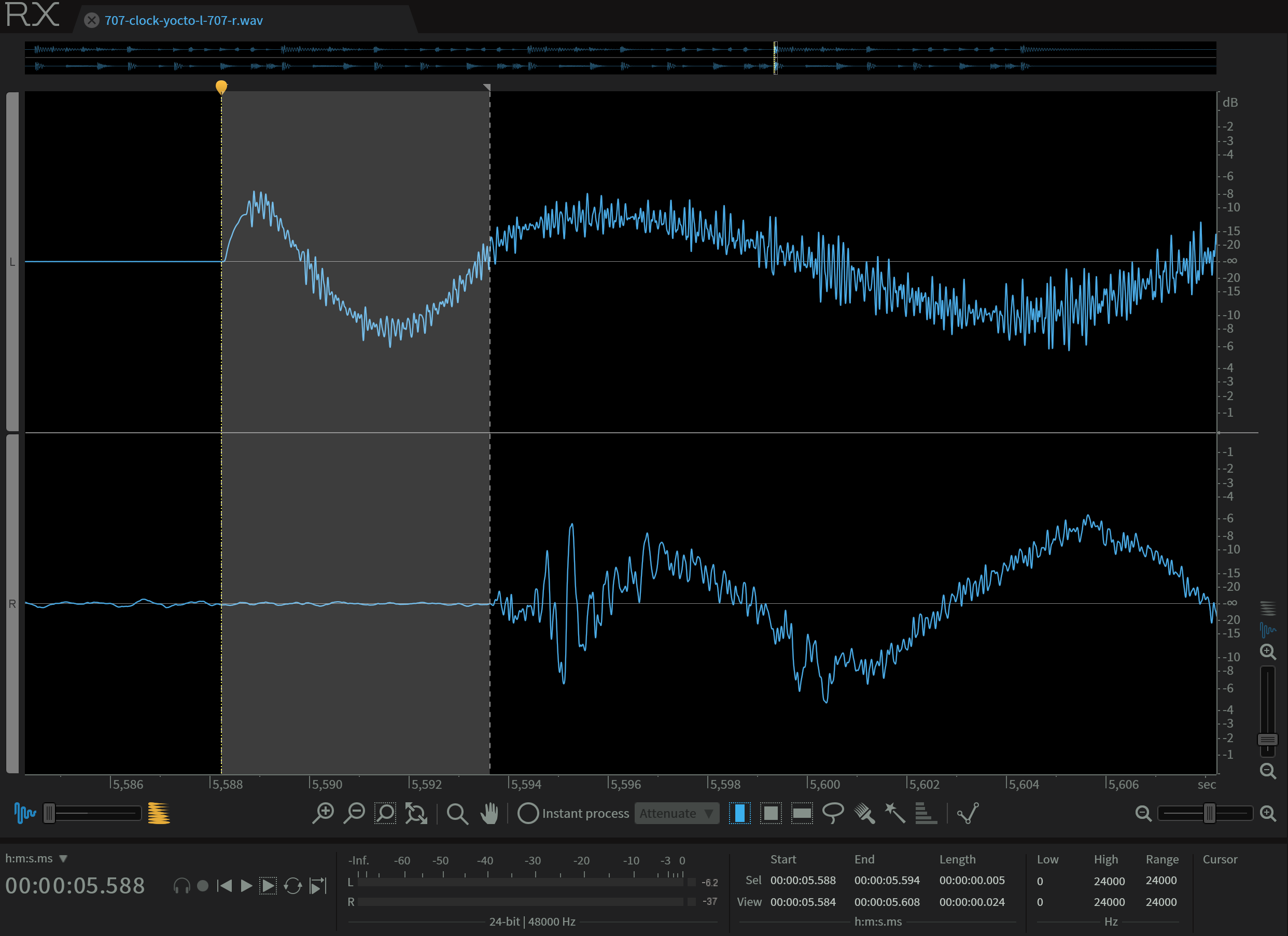 Waveform display of Yocto/707 test recording