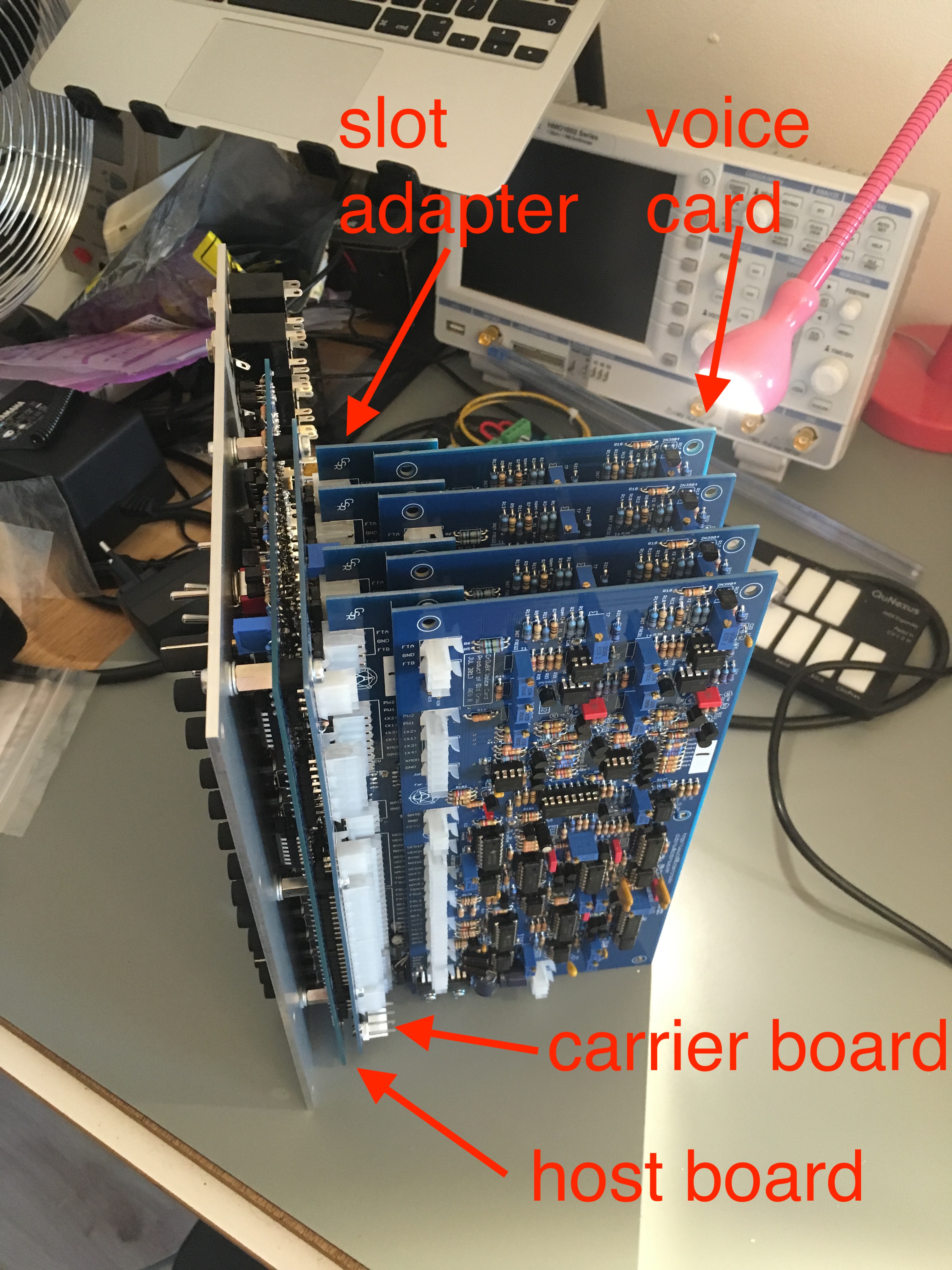 4-voice CrowBX boards bolted together